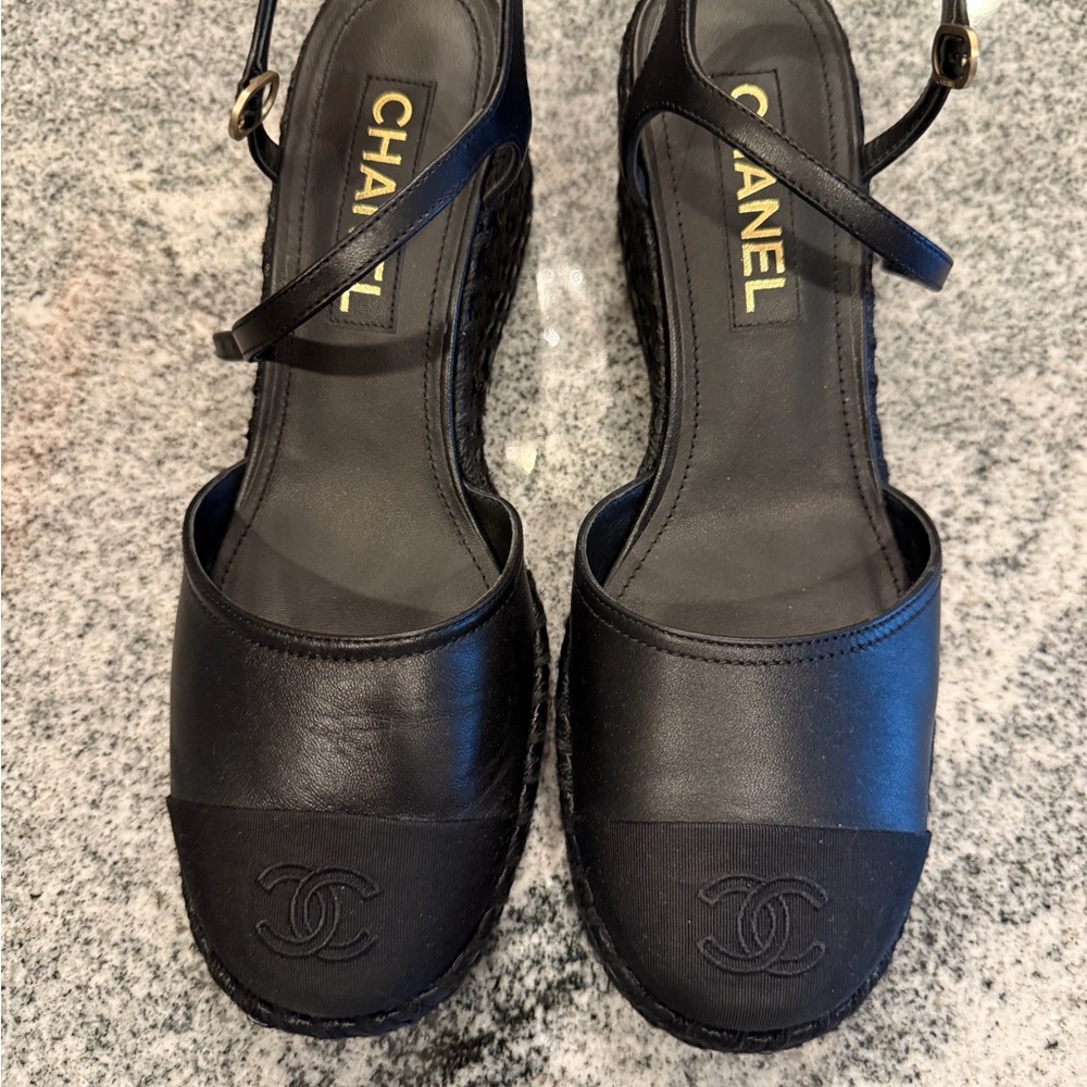 CHANEL Black Espadrille Sandals